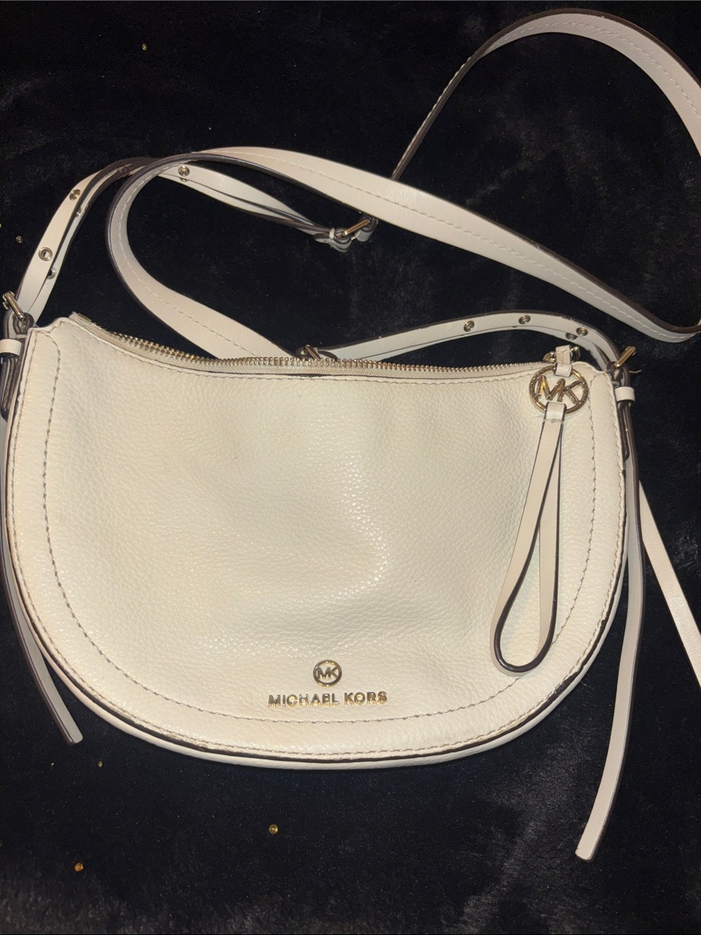 Michael Kors White Leather Crossbody Bag with Gold Hardware